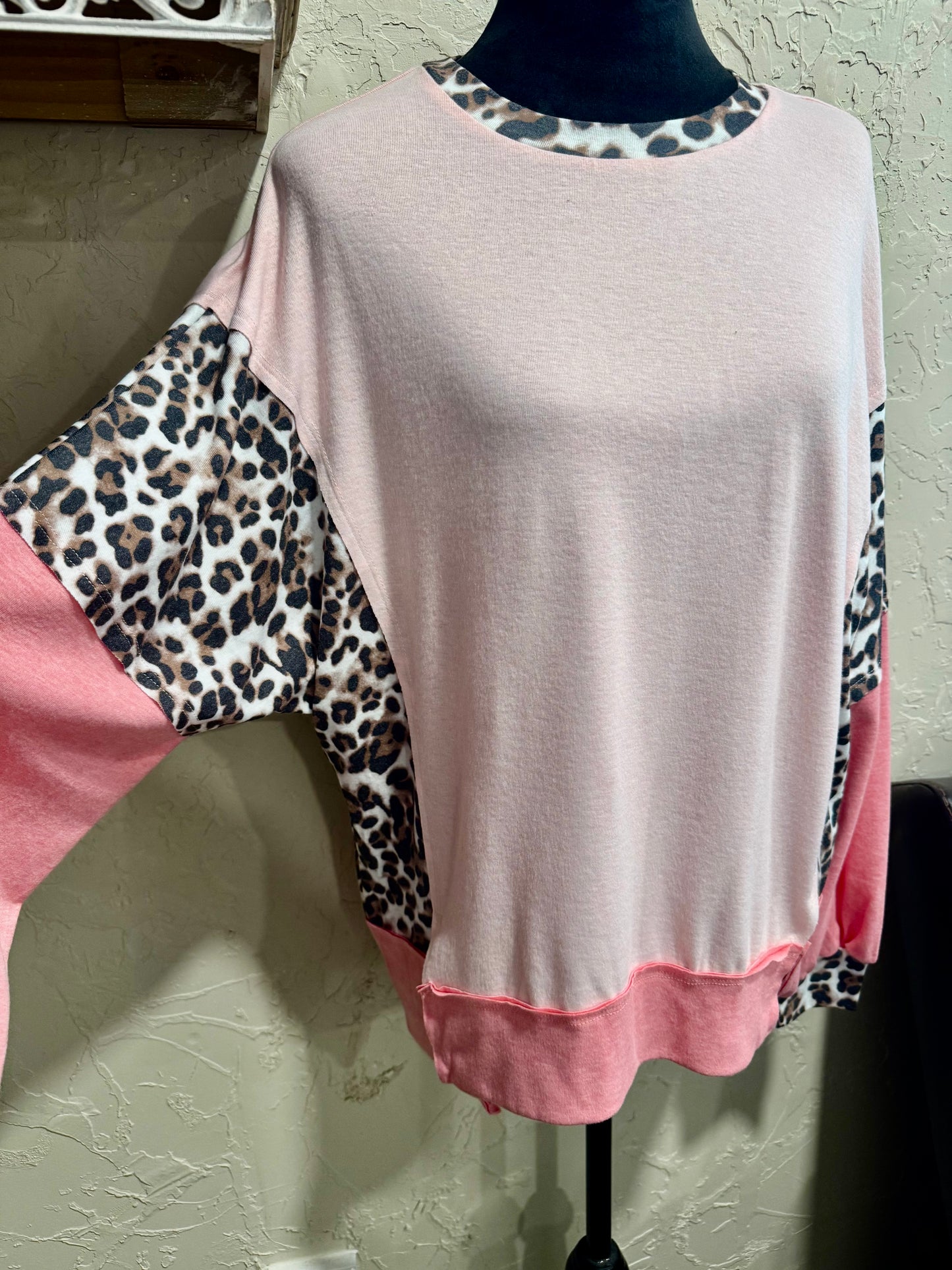 Pink Cheetah Colorblock Long Sleeve