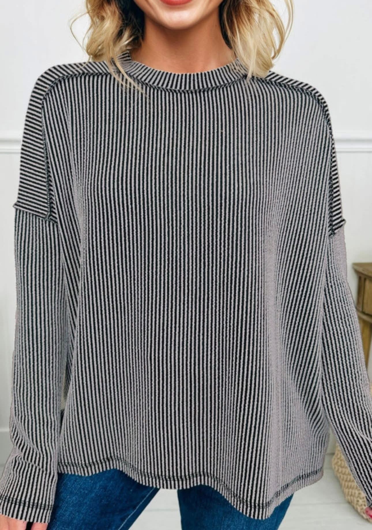 Charcoal Ribbed Long Sleeve