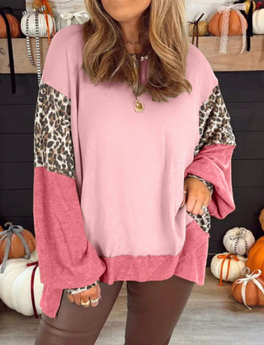 Pink Cheetah Colorblock Long Sleeve